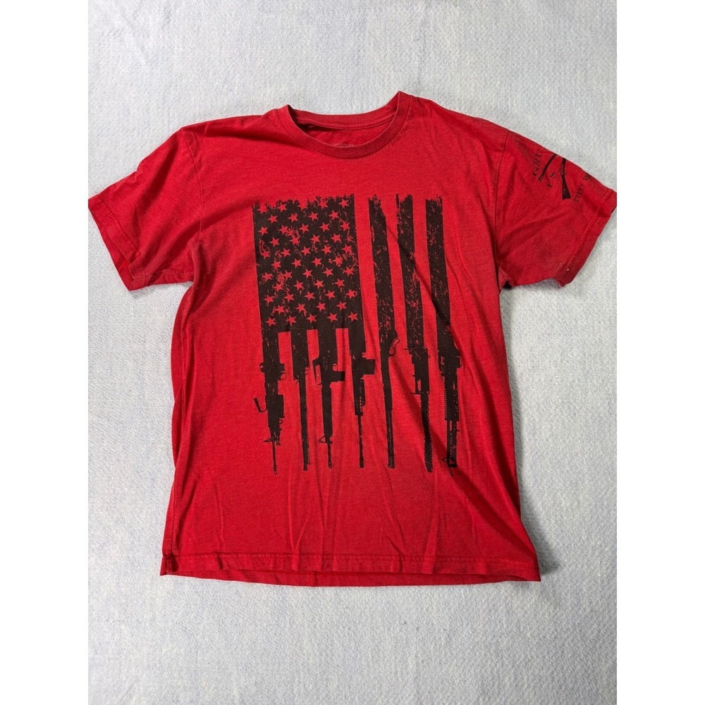Grunt Style Mens Red American Flag Gun Graphic T-Shirt Medium Patriotic Tee